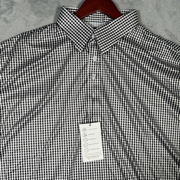 Collars & Co Polo Shirt Mens 2XL Black White Gingham Dress‎ Collar Short Sleeve - Picture 3 of 9